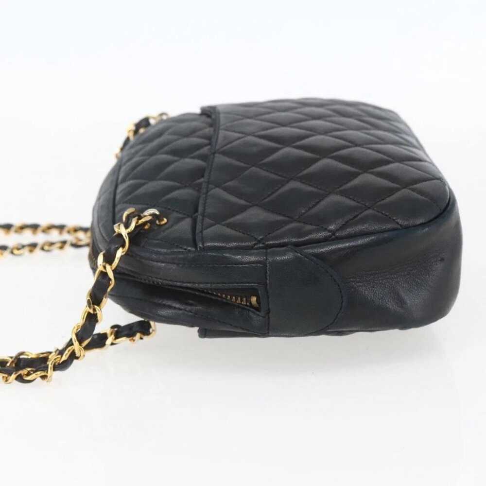 CHANEL Chain Matelasse Shoulder Bag Lamb Skin Black Gold CC Auth ar13902 - Picture 3 of 16